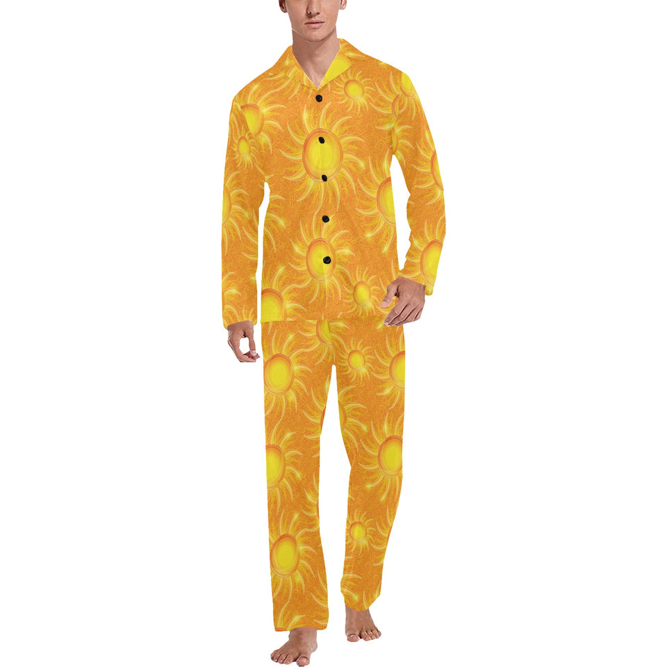 Sun orange background Men's Long Pajama Set