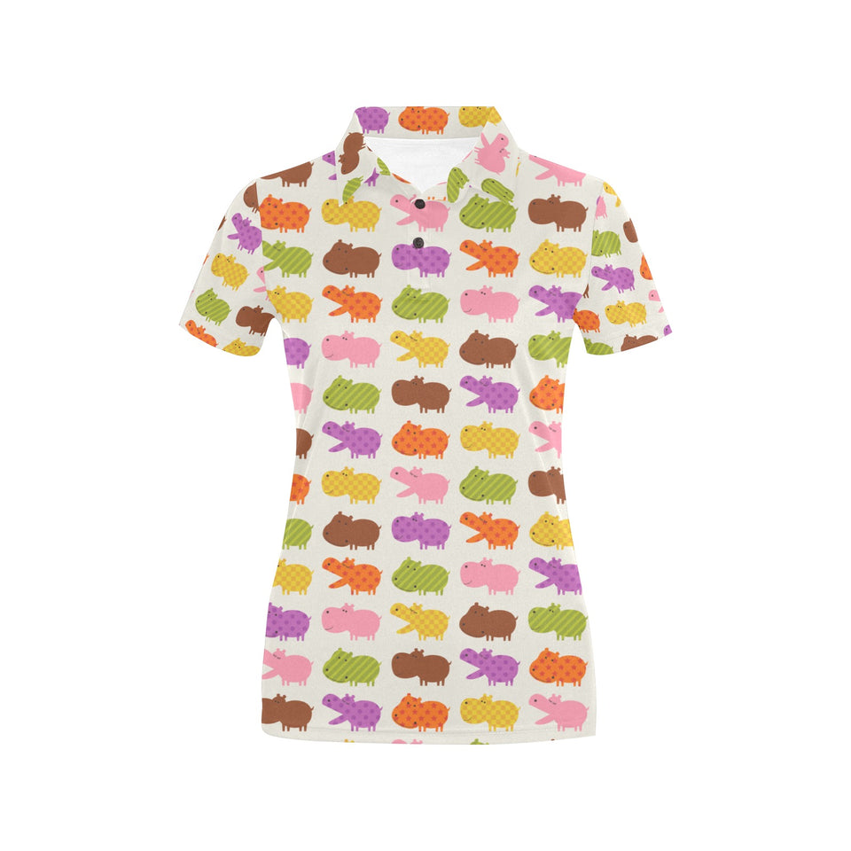 Hippopotamus Pattern Print Design 01 Women's All Over Print Polo Shirt