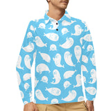 Cute white sea lion seals pattern Men's Long Sleeve Polo Shirt