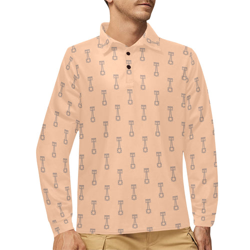 Engine Piston Cream Background Pattern Design 04 Men's Long Sleeve Polo Shirt