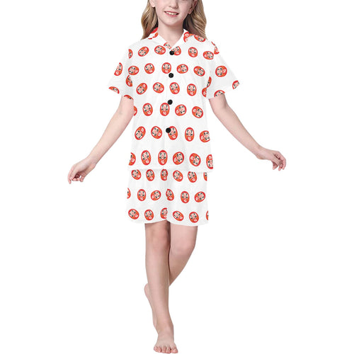 Daruma japanese wooden doll pattern Kids' Boys' Girls' V-Neck Short Pajama Set