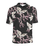 Japanese crane pink sakura pattern Men's All Over Print Polo Shirt