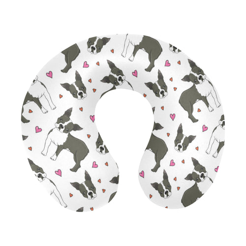 Boston terrier dog hearts vector pattern U-Shaped Travel Neck Pillow