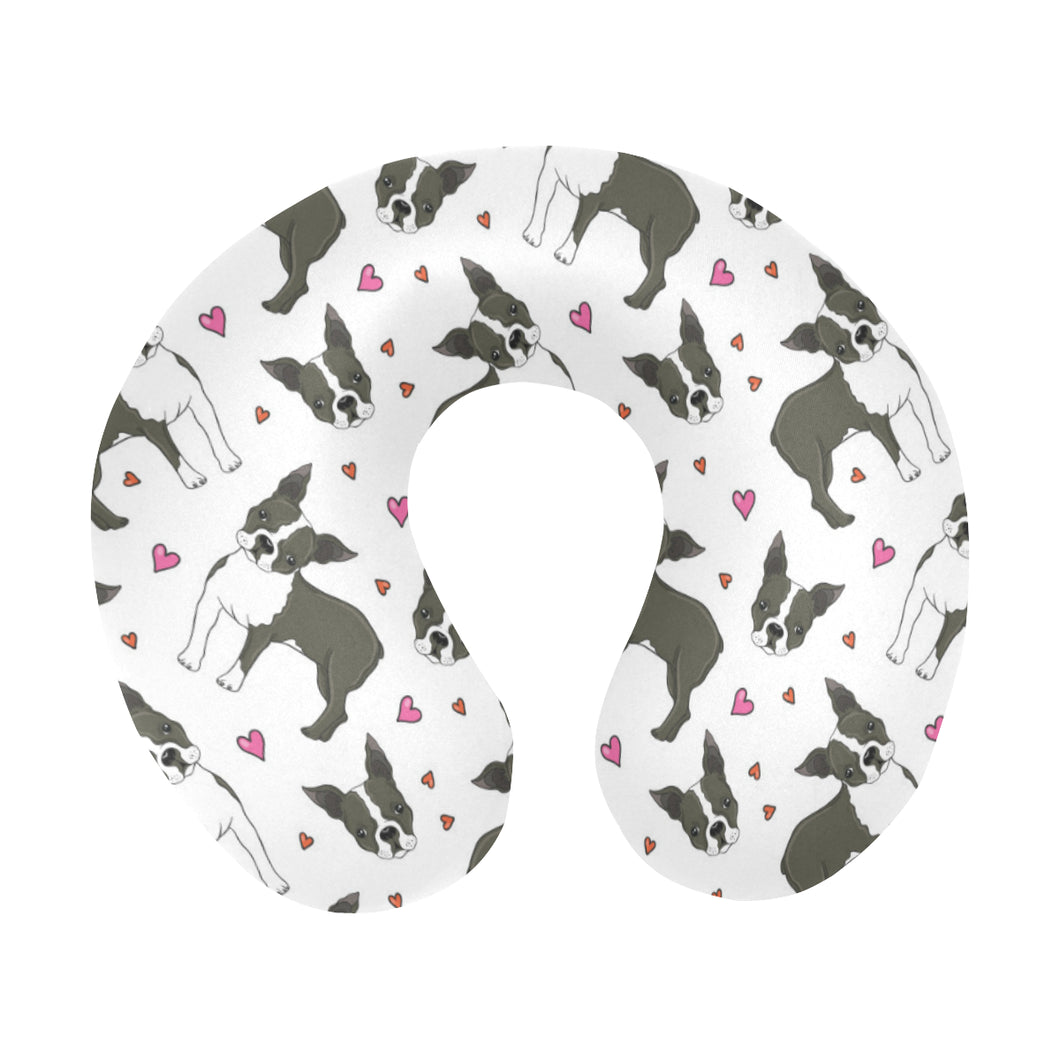 Boston terrier dog hearts vector pattern U-Shaped Travel Neck Pillow