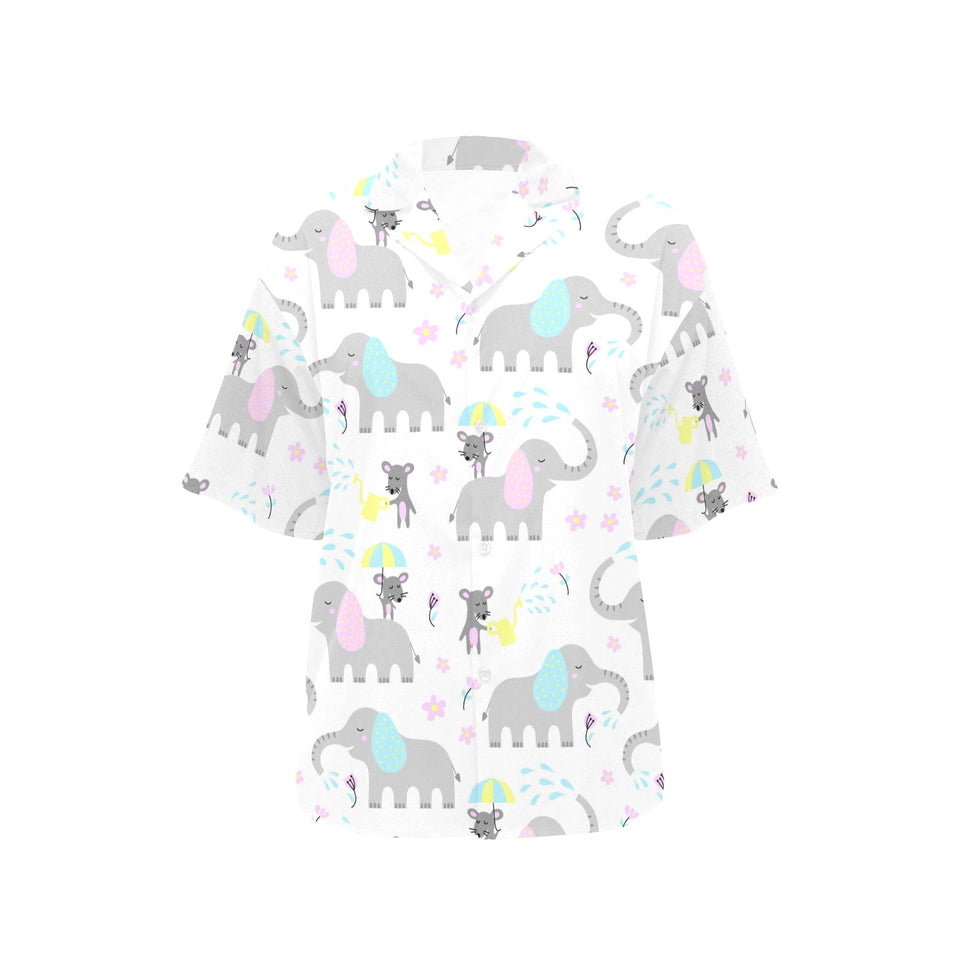 Cute elephant mouse pattern Women's All Over Print Hawaiian Shirt