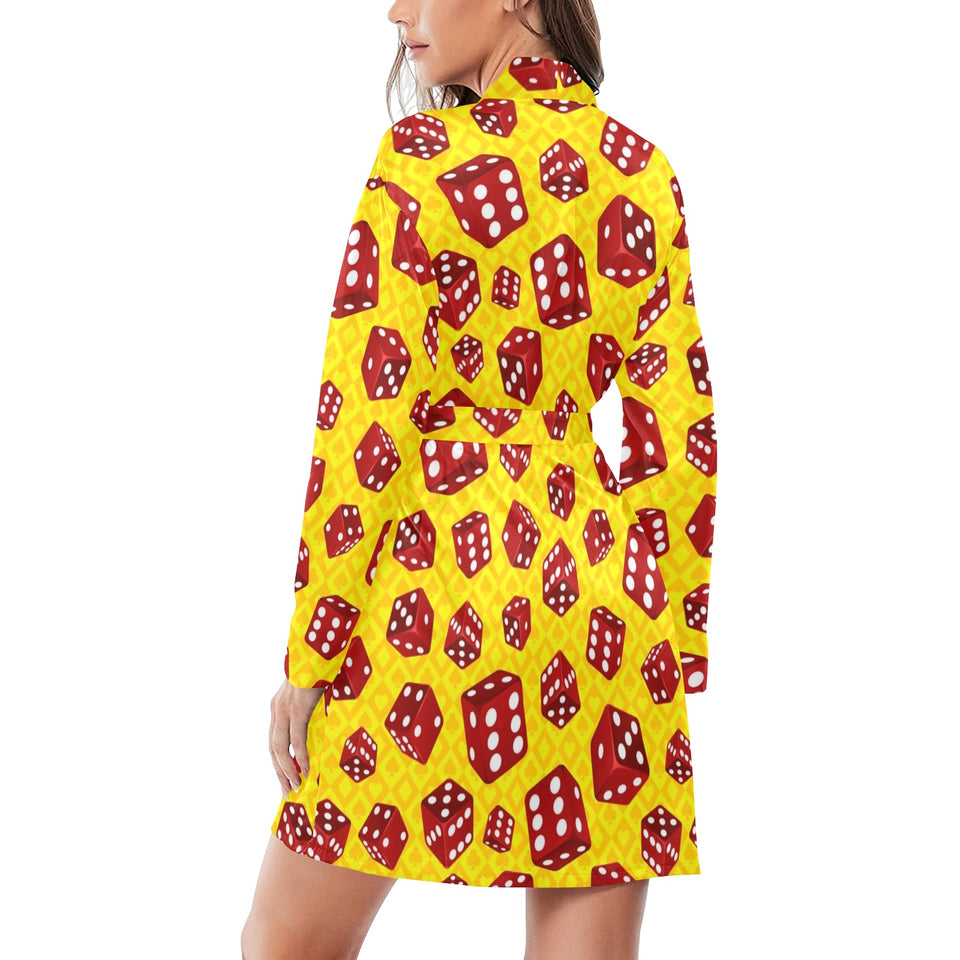 Dice Pattern Print Design 04 Women's Long Sleeve Belted Night Robe