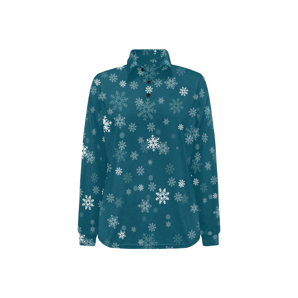 Snowflake pattern dark background Women's Long Sleeve Polo Shirt