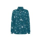 Snowflake pattern dark background Women's Long Sleeve Polo Shirt