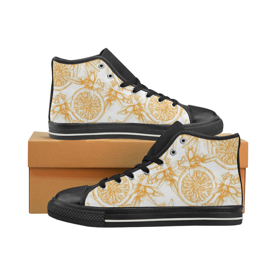 hand drawn orange fruit pattern Women's High Top Canvas Shoes Black