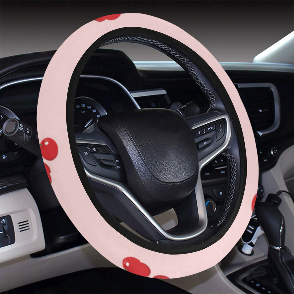 cherry pattern pink background Car Steering Wheel Cover