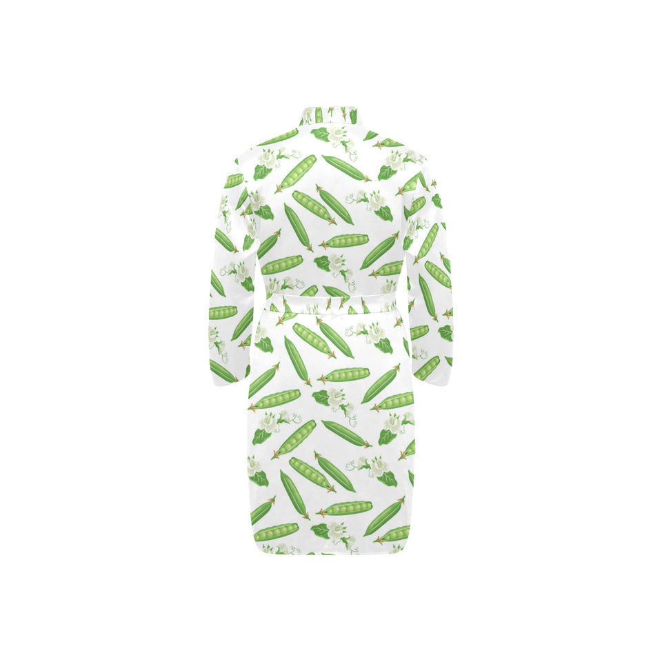 Green Peas Pattern Print Design 04 Men's Long Sleeve Belted Night Robe