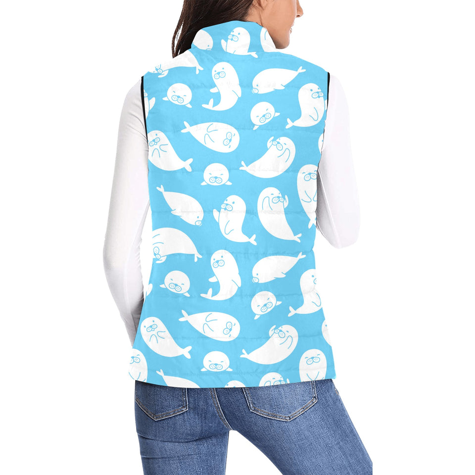 Cute white sea lion seals pattern Women's Padded Vest