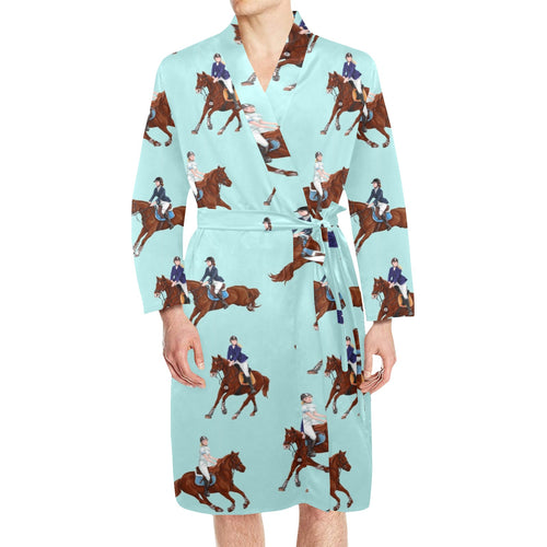 Horses running horses rider pattern Men's Long Sleeve Belted Night Robe