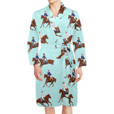 Horses running horses rider pattern Men's Long Sleeve Belted Night Robe