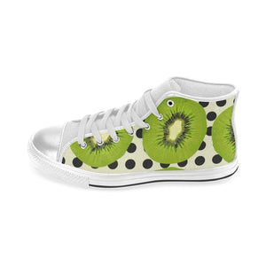 kiwi black dot background Women's High Top Canvas Shoes White