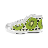 kiwi black dot background Women's High Top Canvas Shoes White