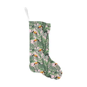 Toucan tropical green jungle palm pattern Christmas Stocking
