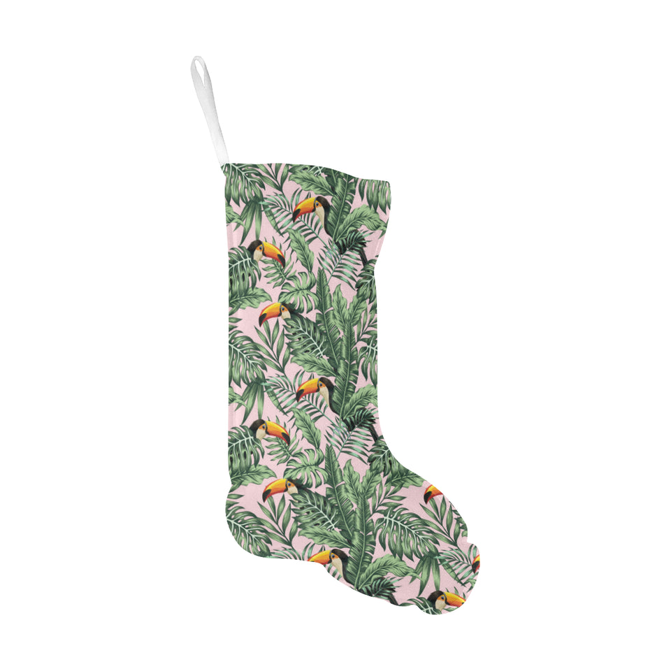 Toucan tropical green jungle palm pattern Christmas Stocking