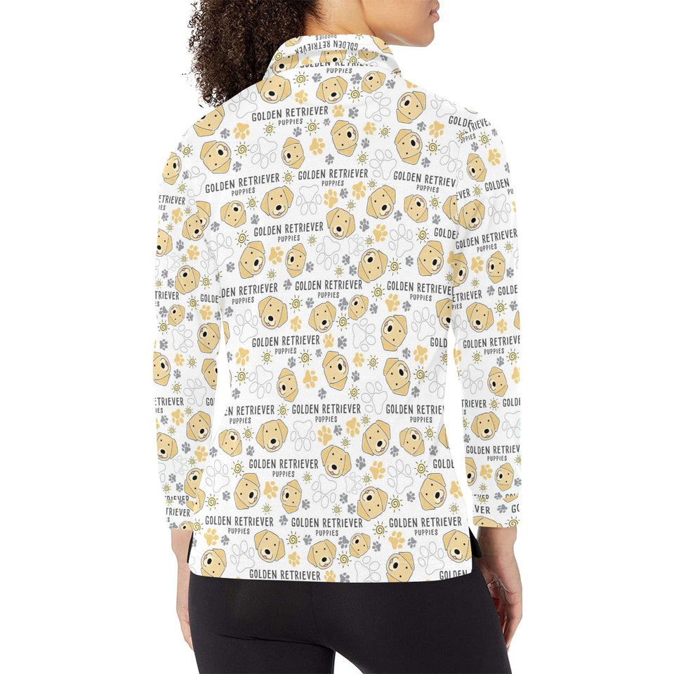 Golden Retriever Pattern Print Design 04 Women's Long Sleeve Polo Shirt