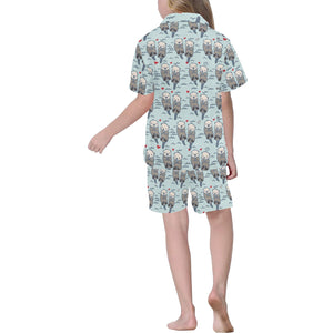 Lovely Sea Otter Pattern Kids' Boys' Girls' V-Neck Short Pajama Set