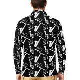 Saxophone music notes treble clef black white them Men's Long Sleeve Polo Shirt