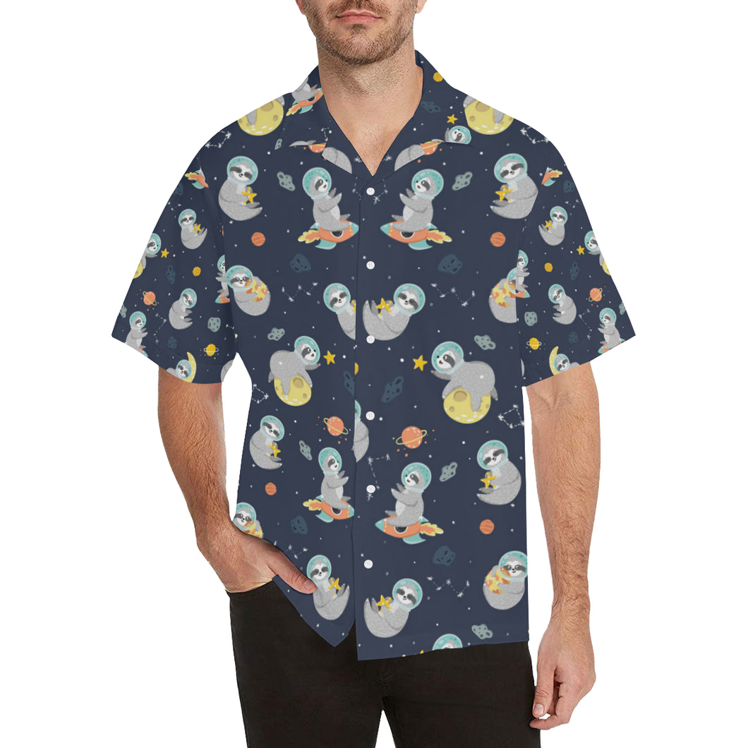 Cute sloth astronaut star planet rocket pattern Men's All Over Print Hawaiian Shirt