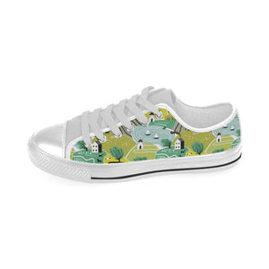 Hand drawn windmill pattern Men's Low Top Shoes White