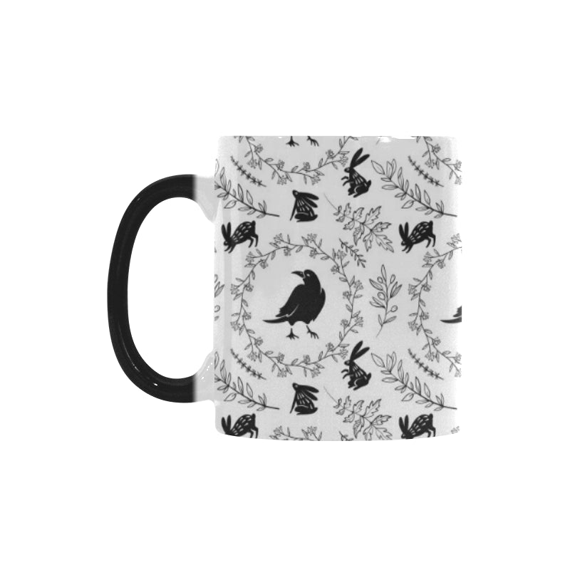 Crows floral wreath rabbit pattern Morphing Mug Heat Changing Mug