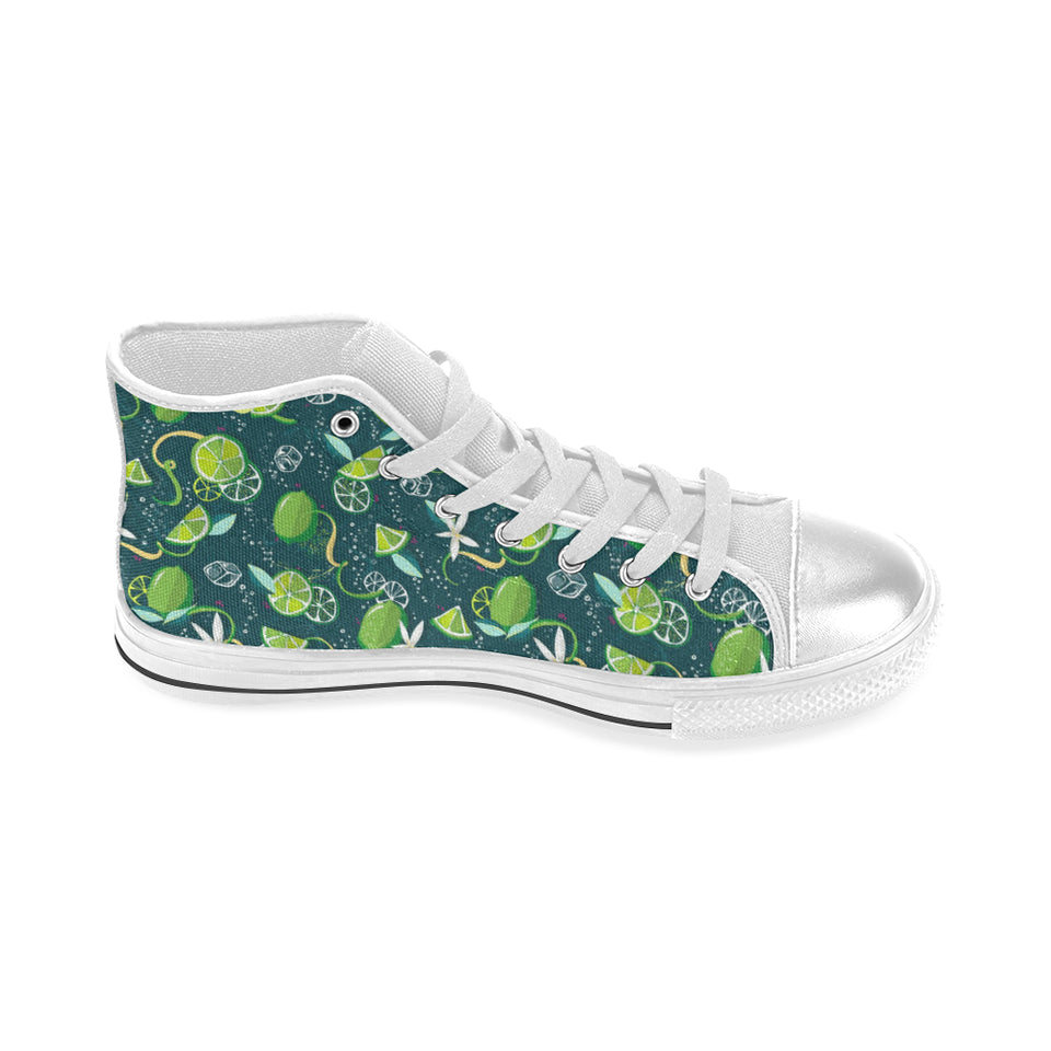 Lime ice flower pattern Women's High Top Canvas Shoes White