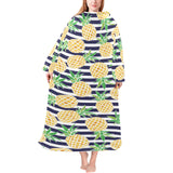 Pineapples pattern striped background Blanket Robe with Sleeves