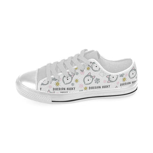 Siberian Husky design pattern Men's Low Top Shoes White