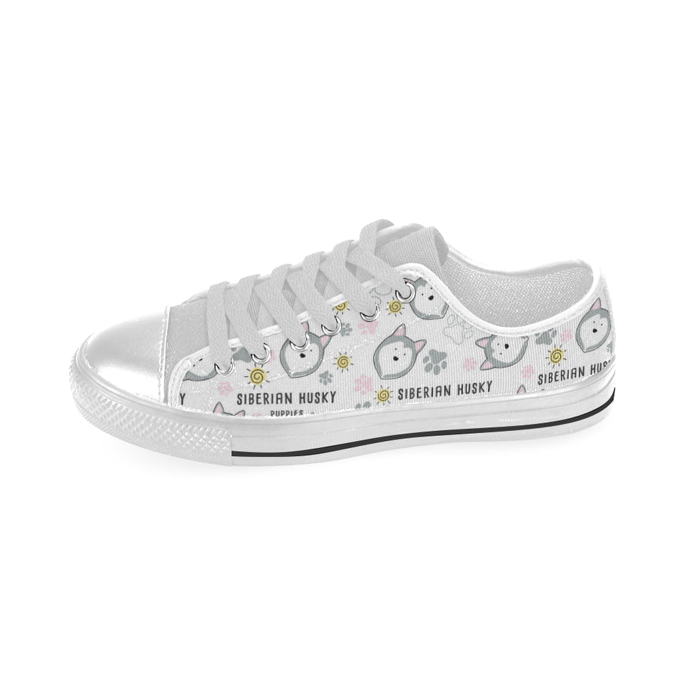 Siberian Husky design pattern Men's Low Top Shoes White