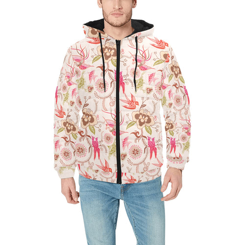 Swallow Pattern Print Design 01 Men's Padded Hooded Jacket