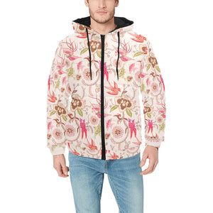 Swallow Pattern Print Design 01 Men's Padded Hooded Jacket