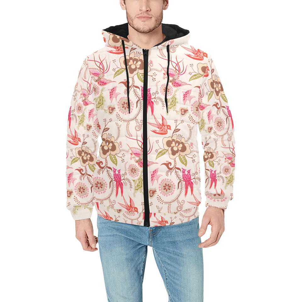 Swallow Pattern Print Design 01 Men's Padded Hooded Jacket