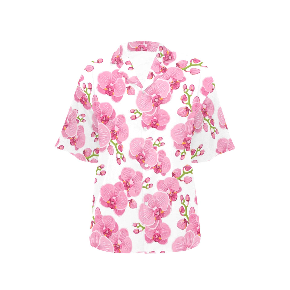 pink purple orchid pattern background Women's All Over Print Hawaiian Shirt