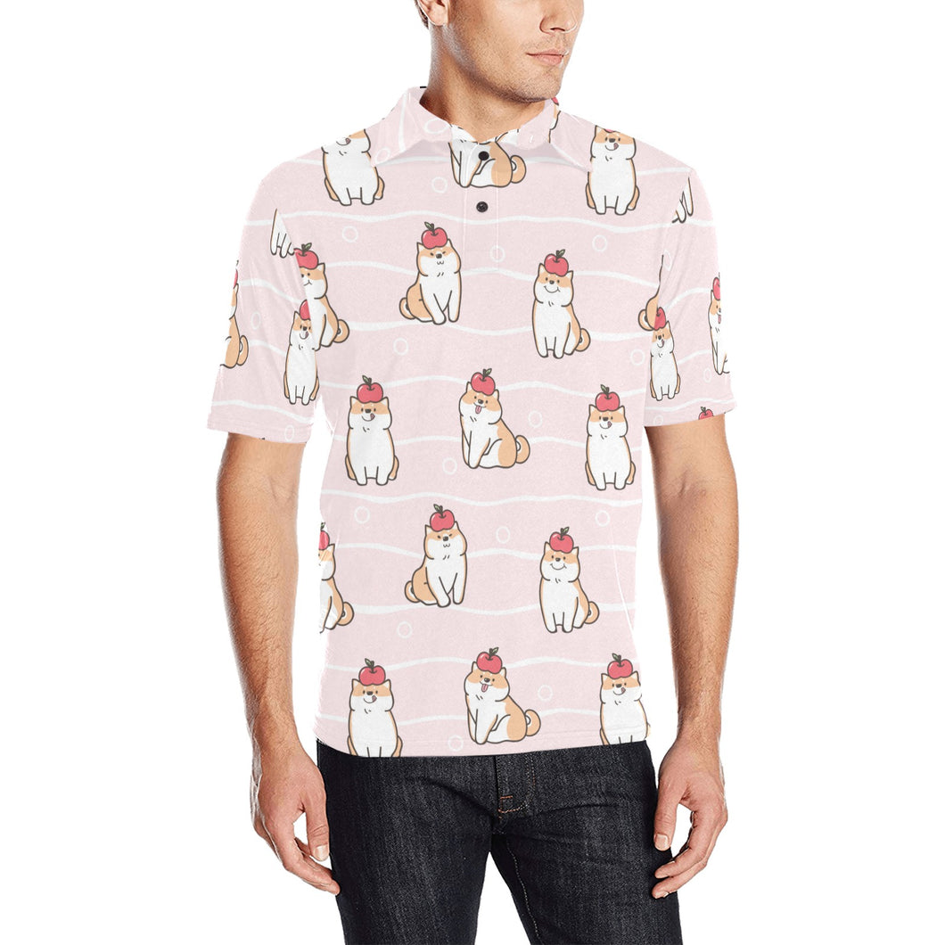 Cute Shiba Inu Dog Apple pattern Men's All Over Print Polo Shirt