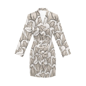 Stingray Pattern Print Design 05 Women's Long Sleeve Belted Night Robe