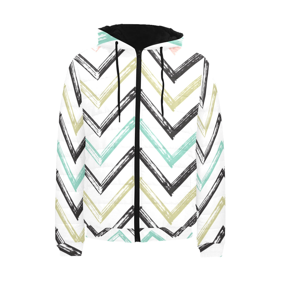 zigzag chevron paint pattern Men's Padded Hooded Jacket