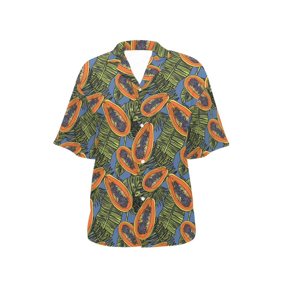 Colorful papaya tropical leaves Women's All Over Print Hawaiian Shirt