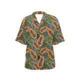 Colorful papaya tropical leaves Women's All Over Print Hawaiian Shirt