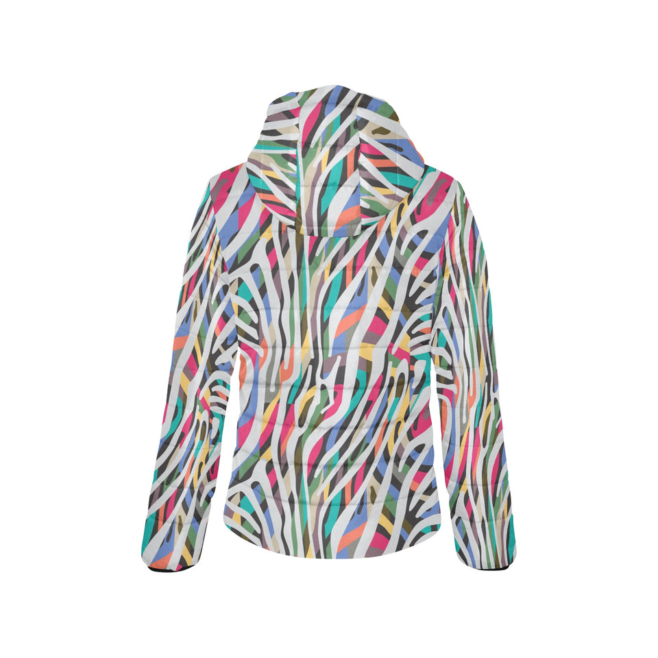 Colorful zebra skin pattern Women's Padded Hooded Jacket