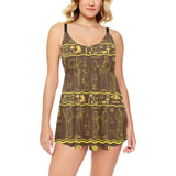 Egypt Hieroglyphics Pattern Print Design 03 Chest Sexy Pleated Two Piece Swim Dress