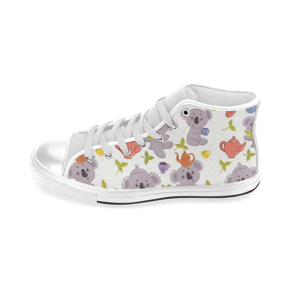 Cute koalas teapots tea Men's High Top Canvas Shoes White