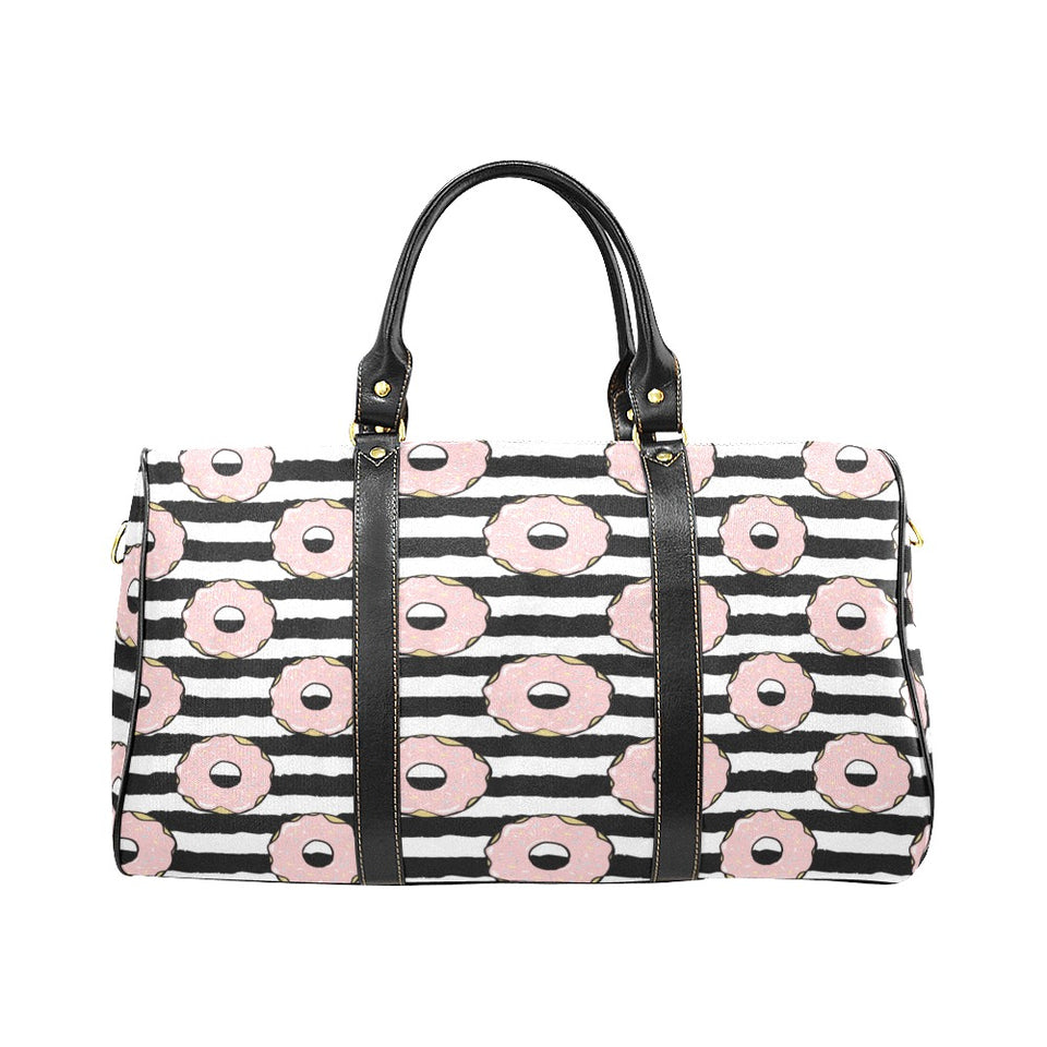 Donuts pink icing striped pattern Travel Bag