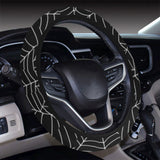Spider web design pattern Black background white c Car Steering Wheel Cover
