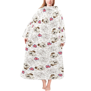 English Bulldog Pattern Print Design 01 Blanket Robe with Sleeves