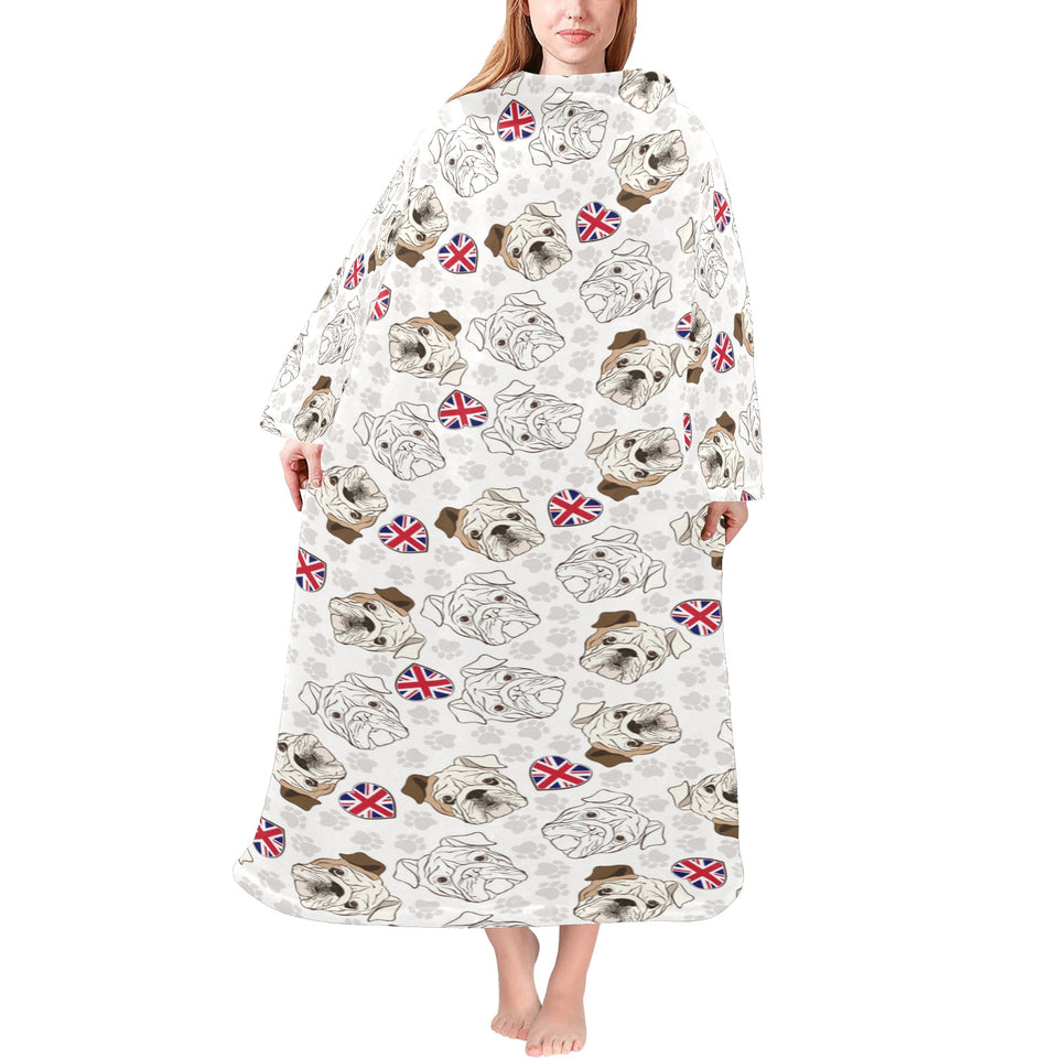 English Bulldog Pattern Print Design 01 Blanket Robe with Sleeves