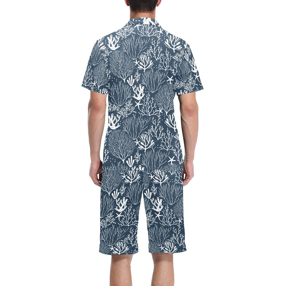 Coral Reef Pattern Print Design 05 Men's V-Neck Short Pajama Set