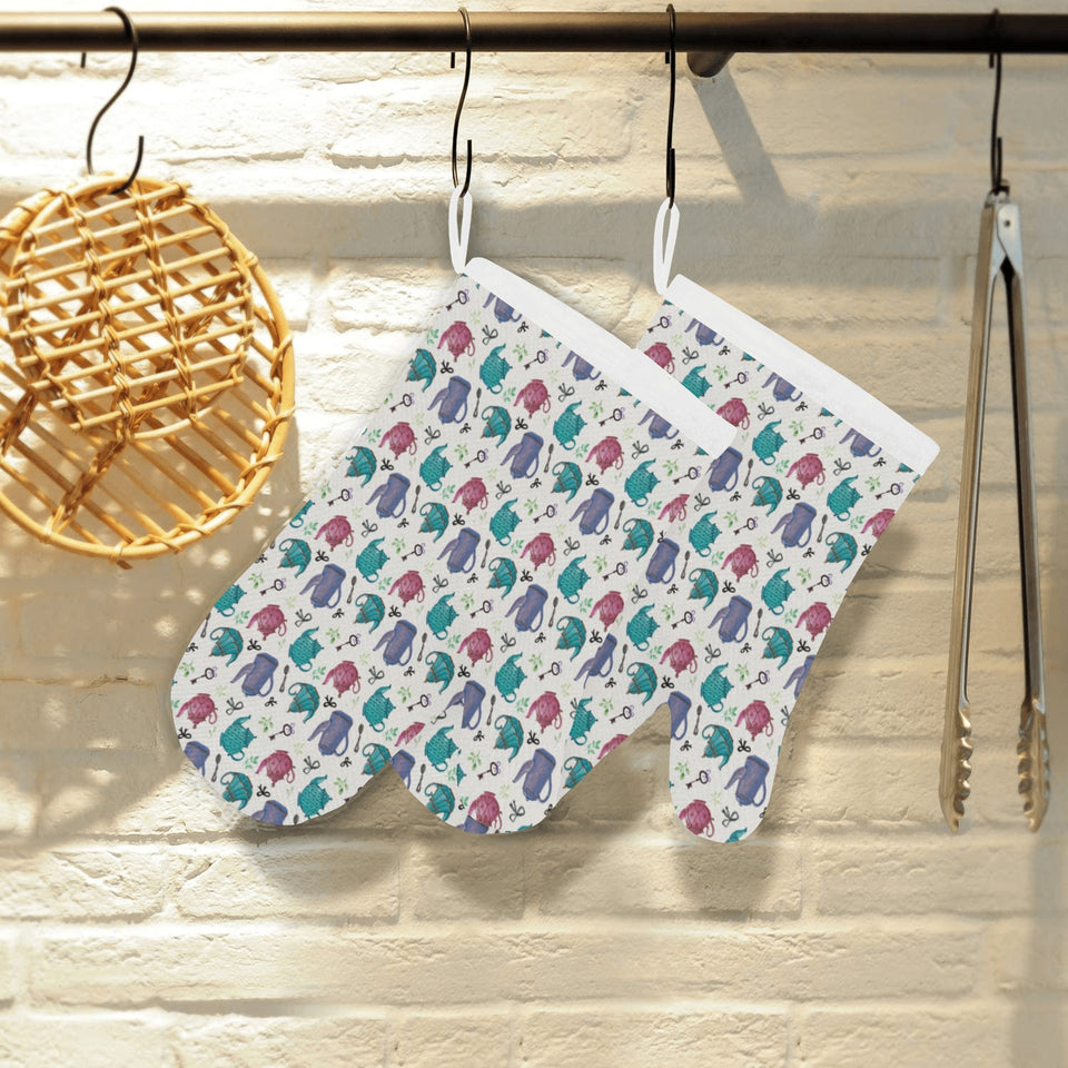 Tea pots Pattern Print Design 05 Heat Resistant Oven Mitts